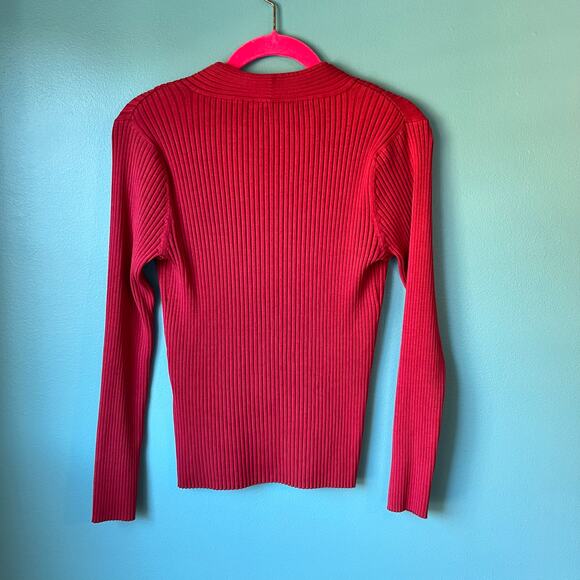 Talbots V-Neck Red Sweater Size Medium Silk, Nylon & Spandex - Picture 2 of 6